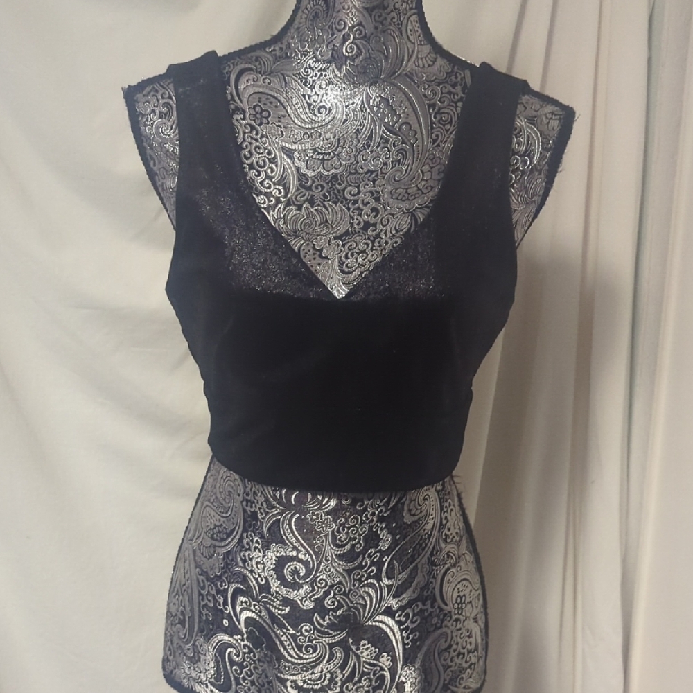 Astr Black Shimmer Velvet Crop Top
